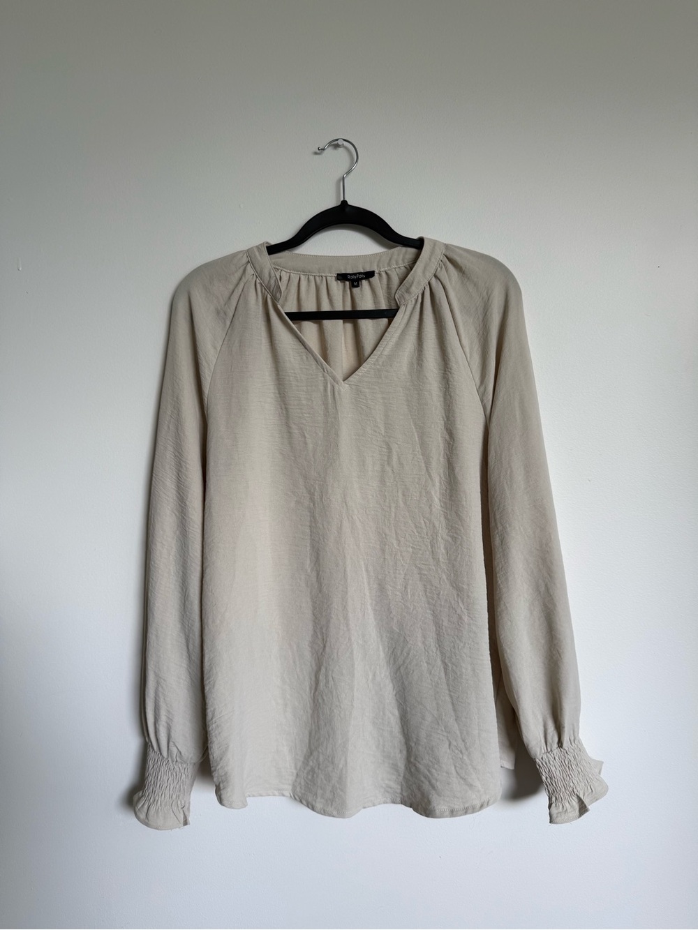 Roly Poly Light Beige V-Neck Long Sleeve Top